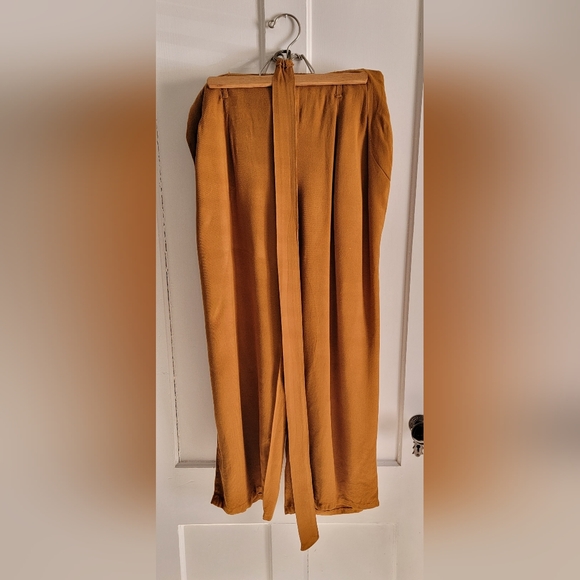 Rewash Pants - Rewash Mustard Wide-Leg Pants with Waist Tie